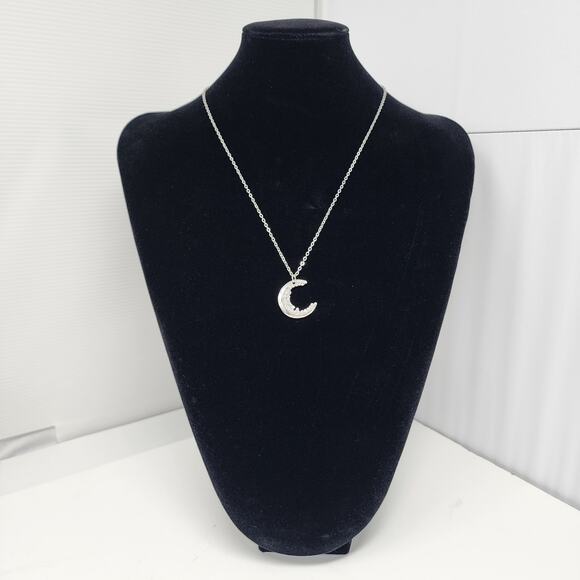 Silver Crescent Moon Cubic Zirconia Necklace - Picture 4 of 5